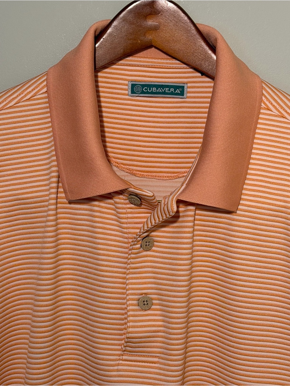 Cubavera Orange and White Striped Polo Shirt